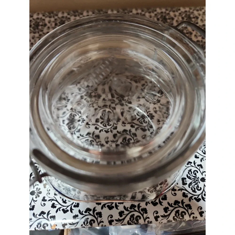 Set of 2 Clear Glass Hermetic Storage Jars with Wire Bail Flip Top‎ Lids